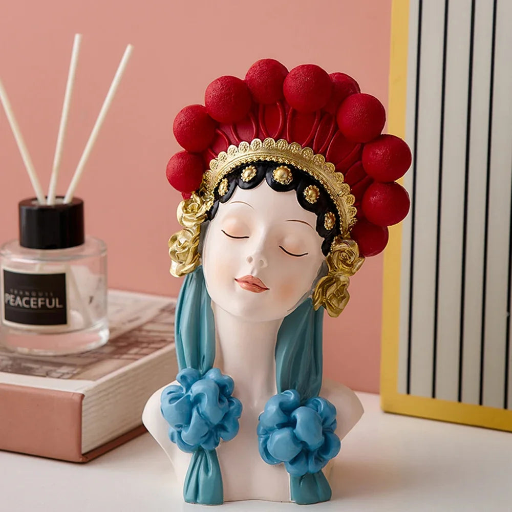 Home Decor Classical Style Peking Opera Beautiful Girl Figure Aesthetic Living Room Tabletop Cabinet Ornament Resin Girl Statue