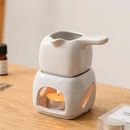 Ceramic Square with Handle Separation Large Capacity Aromatherapy Stove Lamp Club SPA Essential Oil Massage Heater Candle Holder