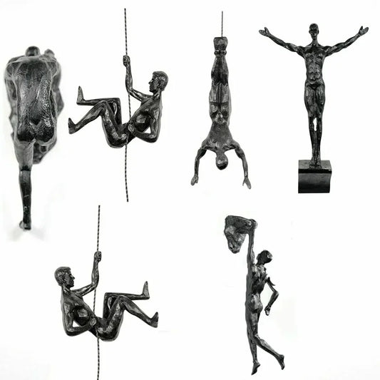 1pc Climbing Man Wall Sculptures Resin Statue Climbing Athlete Man Art Hand-Finished Sports Ornament Home Figures Miniatures