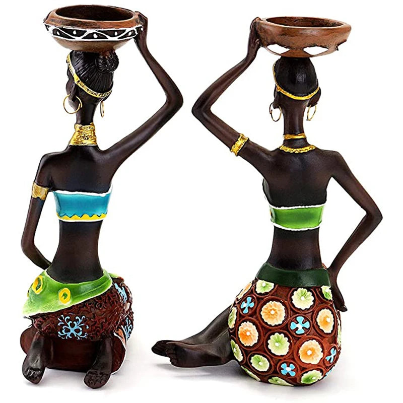 Statue Sculpture Candleholder African Figurines 8.5" Candle Holder For Dining Room Decoration Desk Accessories Minimalist Decor