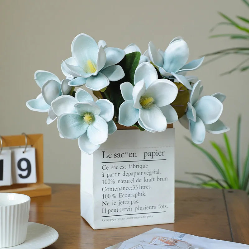 33CM New Chinese Style Artificial 3-Branch Bundle Magnolia Flower Home Decoration Living Room Dining Table Decoration