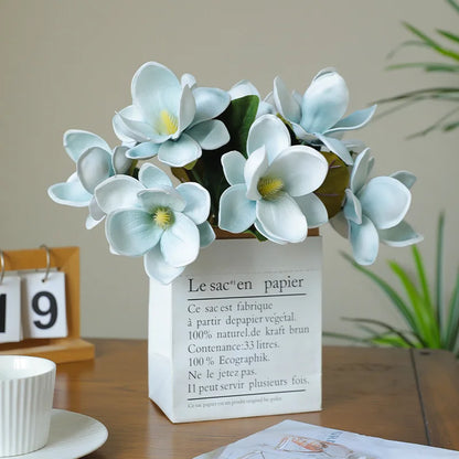 33CM New Chinese Style Artificial 3-Branch Bundle Magnolia Flower Home Decoration Living Room Dining Table Decoration