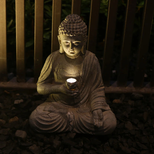 Zen-Inspired Solar-Powered Buddha Statue with Light - Resin Garden & Entryway Decor, Outdoor Ornament