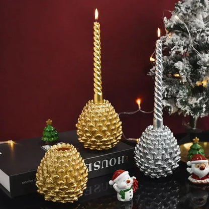 Pine Cone Candle Holder Home Decoration Ornaments Nordic Resin Sculptures Christmas Decoration 2024 Pinecone Candlestick