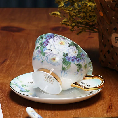 European Royal Palace Bone China Coffee Mug Luxury Porcelain Tea Set Ceramic Tea Cups with Saucer Spoon Drinkware Coffeeware