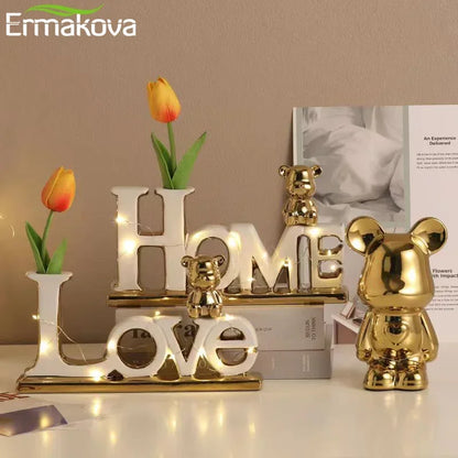 ERMAKOVA Creative Ceramic 3D Fonts Love Bear Christmas Festive Wedding Decoration Ornaments Family Craft Furnishing Decor Gift