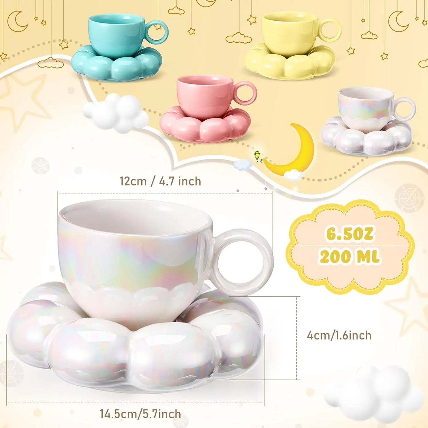 Einfaches Sonnenblumen-Kaffeetassen-Set für Büro und Zuhause, Macaroon-Serie, Kaffee-Keramiktassen und Untertassen, rosa Perlweiß, kreative süße Tasse