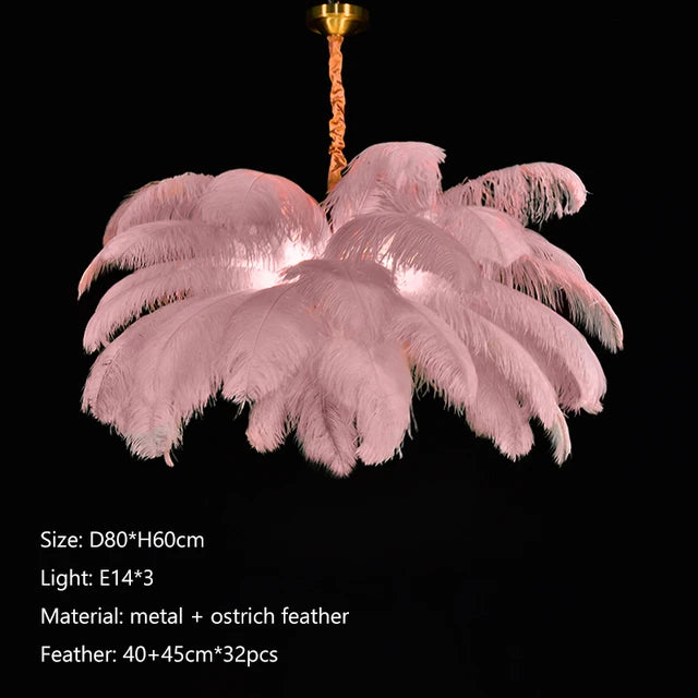 Nordic Ostrich Feather Led  Living Room Home Decor Chandelier Lamp Bedroom Indoor Lighting Hanging Light Fixture Pendant Lights