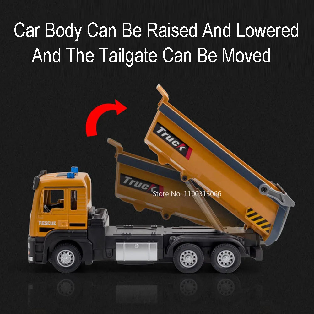 1:32 Tipper Trucks Flatbed Trailer Toys Cars Models Rubber Tires Light Music Dump Truck Pull Back Vehicle Boys Educational Toys