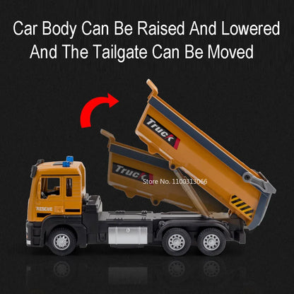 1:32 Tipper Trucks Flatbed Trailer Toys Cars Models Rubber Tires Light Music Dump Truck Pull Back Vehicle Boys Educational Toys