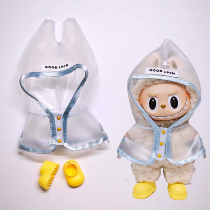 For 17cm Labubu  Transparent Raincoat  Macaron Raincoat Doll Clothes Heartbeat Outfits Labubu Accessories