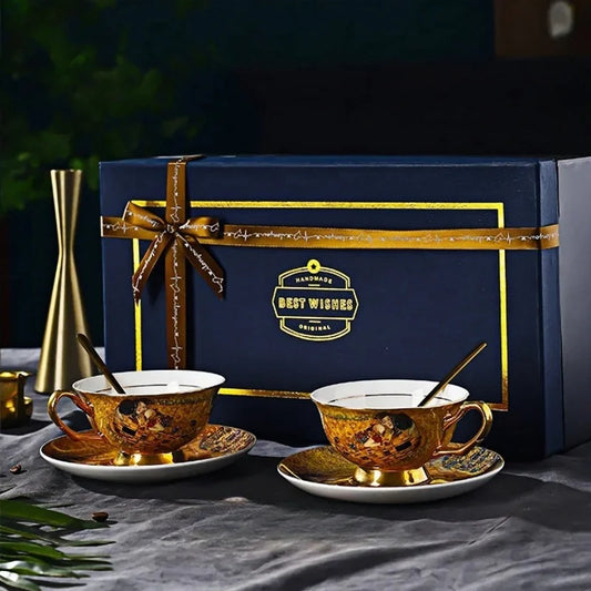 Royal Baroque Style Bone China Coffee Set - Vintage English Afternoon Tea Cups & Saucers withGiftBox ElegantCeramicWeddingDecor