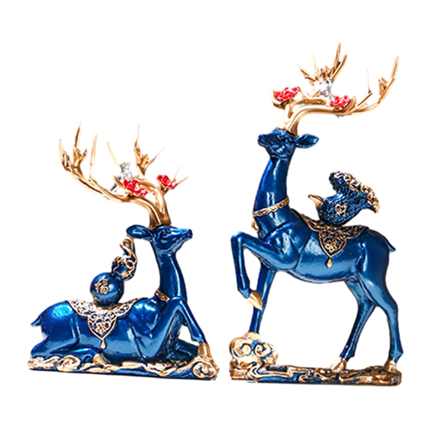 2Pcs Elk Resin Statue Decoration Reindeer Sculpture Deer Figurine Creative Fuxi Deer Modern High-End Furniture Cabinet Decor