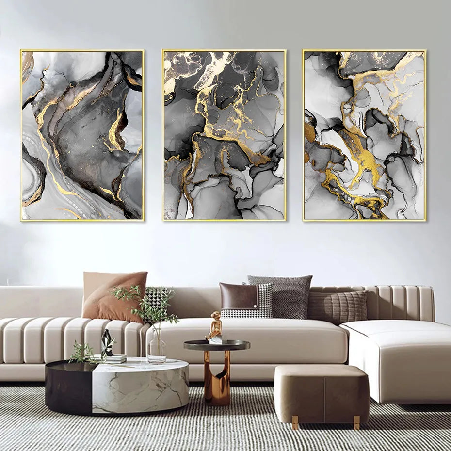 Modern Marble Texture Gold Black Posters Luxury Canvas Painting Wall Art Print Pictures for Living Room Interior Home Decoration