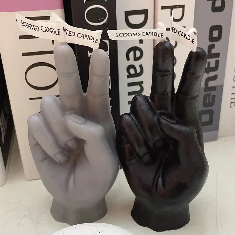 Home decoration ornaments victory gesture finger shaped scented candles funny guest gift candles modern creative birthday gifts