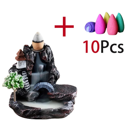 Backflow Incense Holder Waterfall Incense Burner Home Decor Aromatherapy Ornament Incense Cones with Backflow Incense Cones