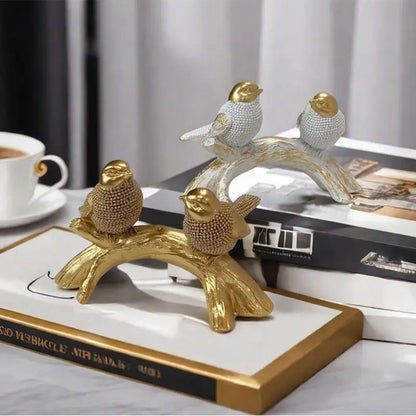Creative Couple Bird Resin Statue on Branch Table Ornament Handcrafted Birds Figurines Sculptures Office Home Desk Decorations