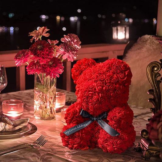 Teddy Rose Bear 25 cm mousse artificielle Rose fleur petite amie saint valentin cadeau câlin ours fête d'anniversaire décoration de fête de mariage