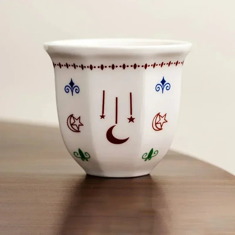 Arabic Ceramic Coffee Cup with Star Moon Design, Latte Art Espresso Tea Mug ErgonomicHandleDishwasherSafeHome Office Ethnic Gift