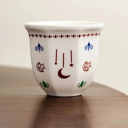 Arabic Ceramic Coffee Cup with Star Moon Design, Latte Art Espresso Tea Mug ErgonomicHandleDishwasherSafeHome Office Ethnic Gift