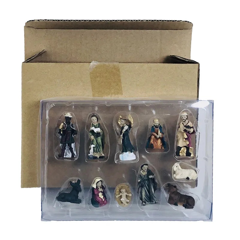 Set mit 11 Krippenfiguren, echtes religiöses Krippenkind, Jesuskind, Heilige Familie, Weihnachtskrippen-Zubehörfiguren