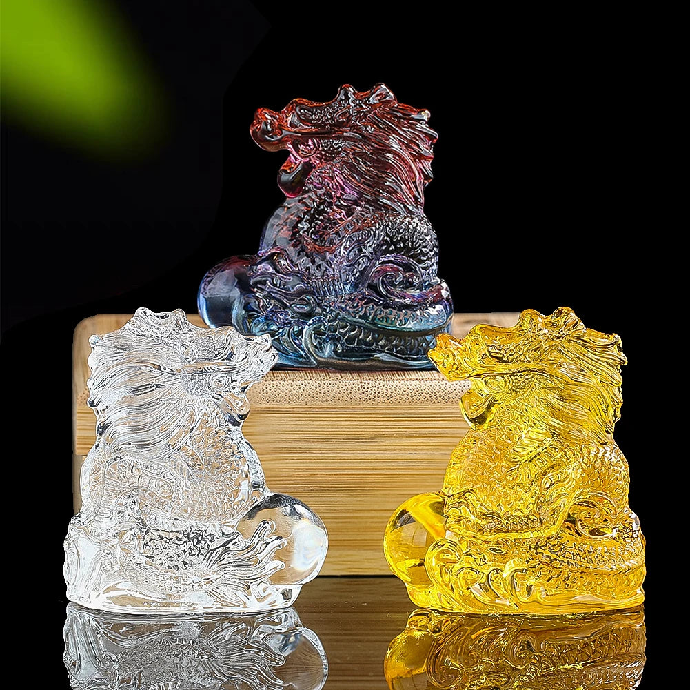 Chinese Zodiac Dragon Figurines Miniatures Crystal Glass Decoration Craft Lucky Feng Shui Mythical Animal Paperweight Home Decor
