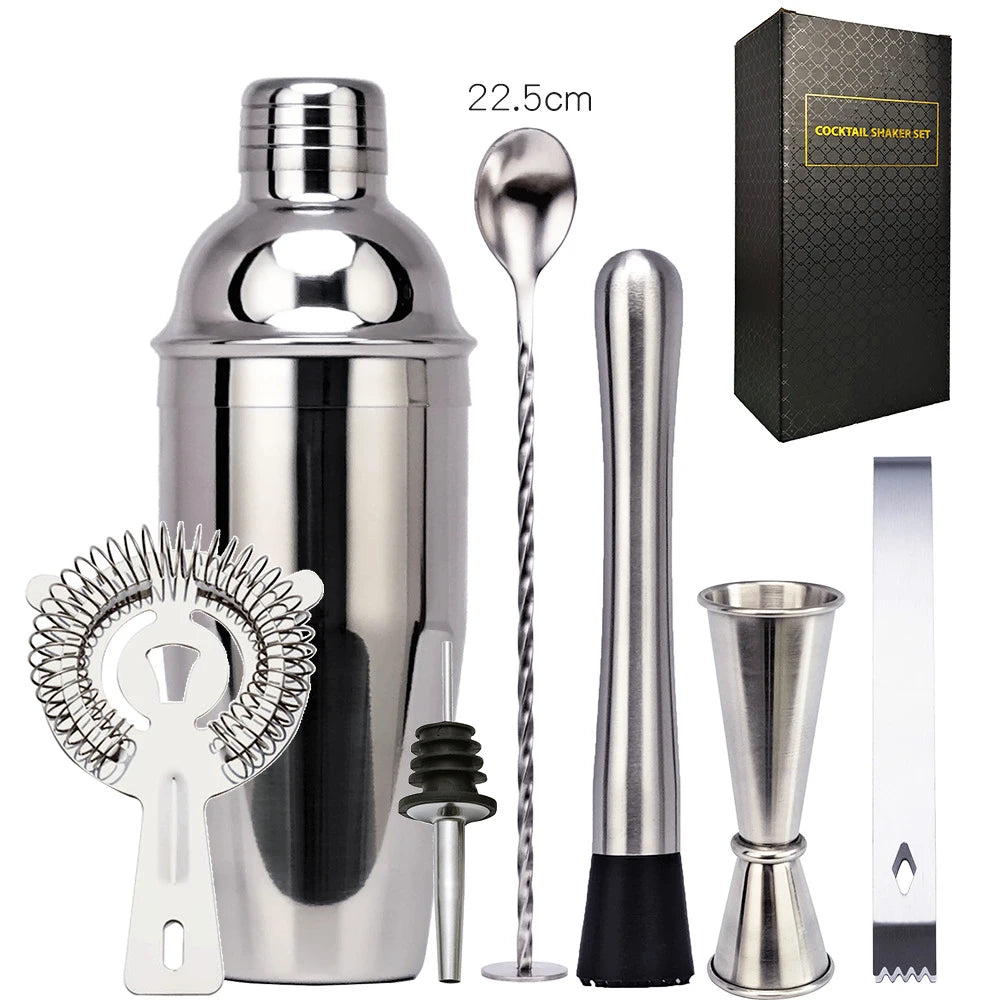 550ml/750ml Stainless Steel Cocktail Shaker Mixer Drink Bartender Kit Bars Set Tools With Wine Rack Stand Tool for Birthday Gift