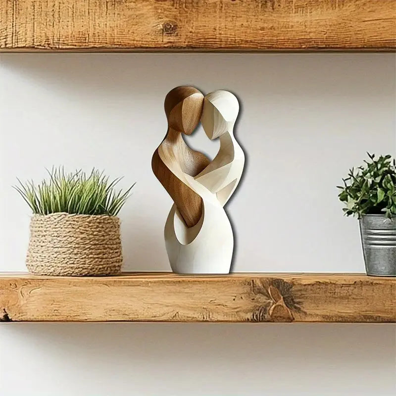 2d Flat Elegant Wooden Couple Statue-modern Home Decor, Artificial Wood,ideal For Living Room,bedroom,or Office