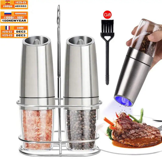 Electric Pepper Mill Sets,Herb Coffee Grinder,Automatic Gravity Induction Salt Shaker Grinders Machine,LED Light Spice Mill Tool