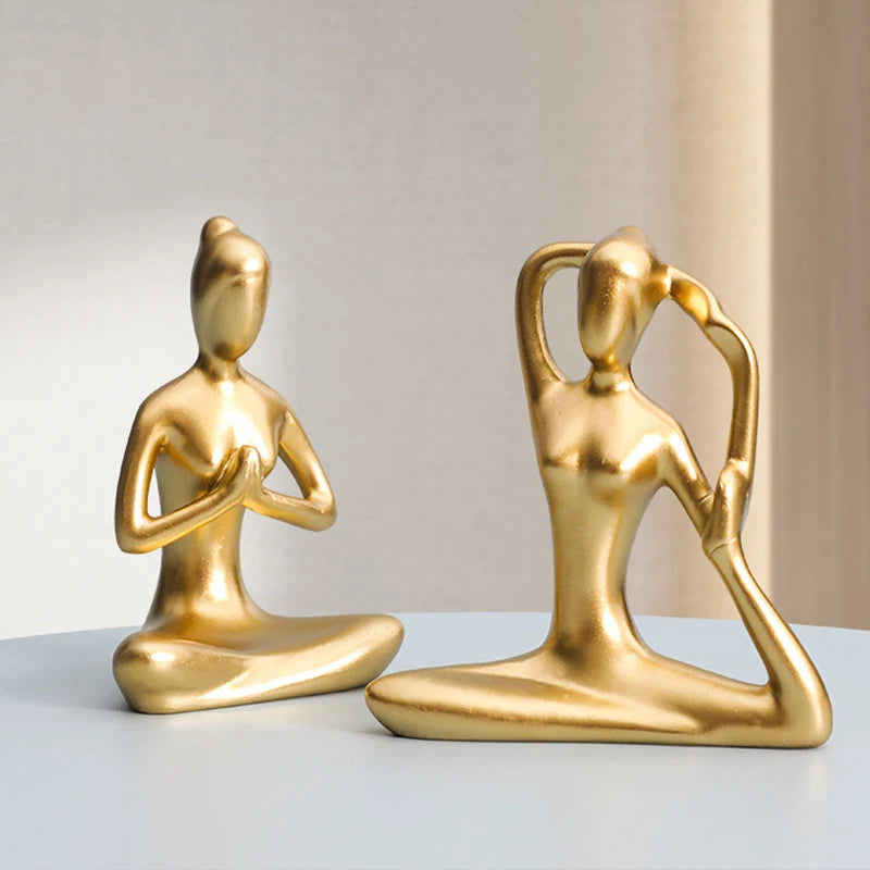 Gold Interior Home Decorative Figures Desk Tv Cabinet Decoration Living Room Sculpture Resin Statues Home Decor Yoga Girl Crafts