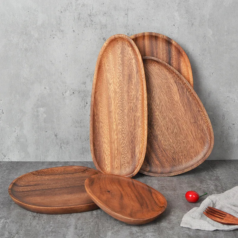 Irregular Oval Solid Wood Dinner PlateMelon, fruit, pastry, dessert tray trays decorative