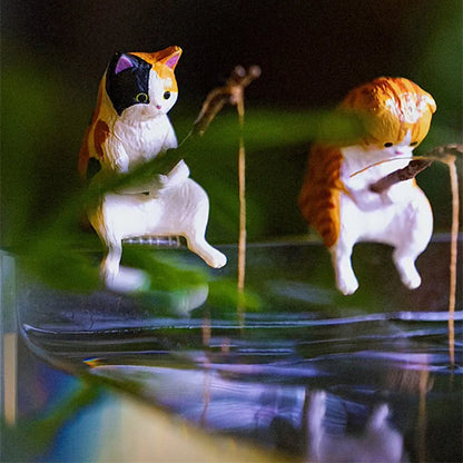 Chzimade Mini Cute Cat Goes Fishing DIY Fish Tank Decoration Crafts Healing Living Room Home Decor Figurines Desktop Ornaments