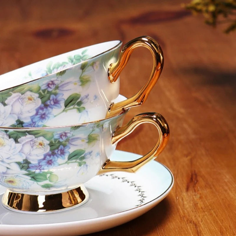 European Royal Palace Bone China Coffee Mug Luxury Porcelain Tea Set Ceramic Tea Cups with Saucer Spoon Drinkware Coffeeware