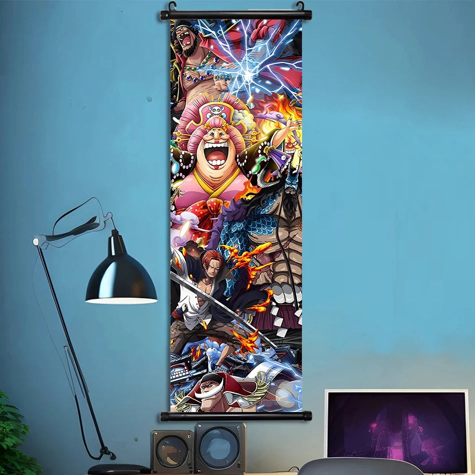 Luffy Hanging Scroll Poster ONE PIECE Anime Cartoon Wall Artwork Canvas Decor Home Decoration Zoro Wallpaper Doflamingo Art Gift