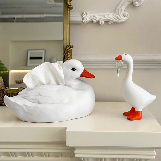 2 Pc: Cute Interesting White Unforgettable Goose Duck Series Tissue Box Ornament Desktop Ornament Nordic Farmhouse Home Decoratio