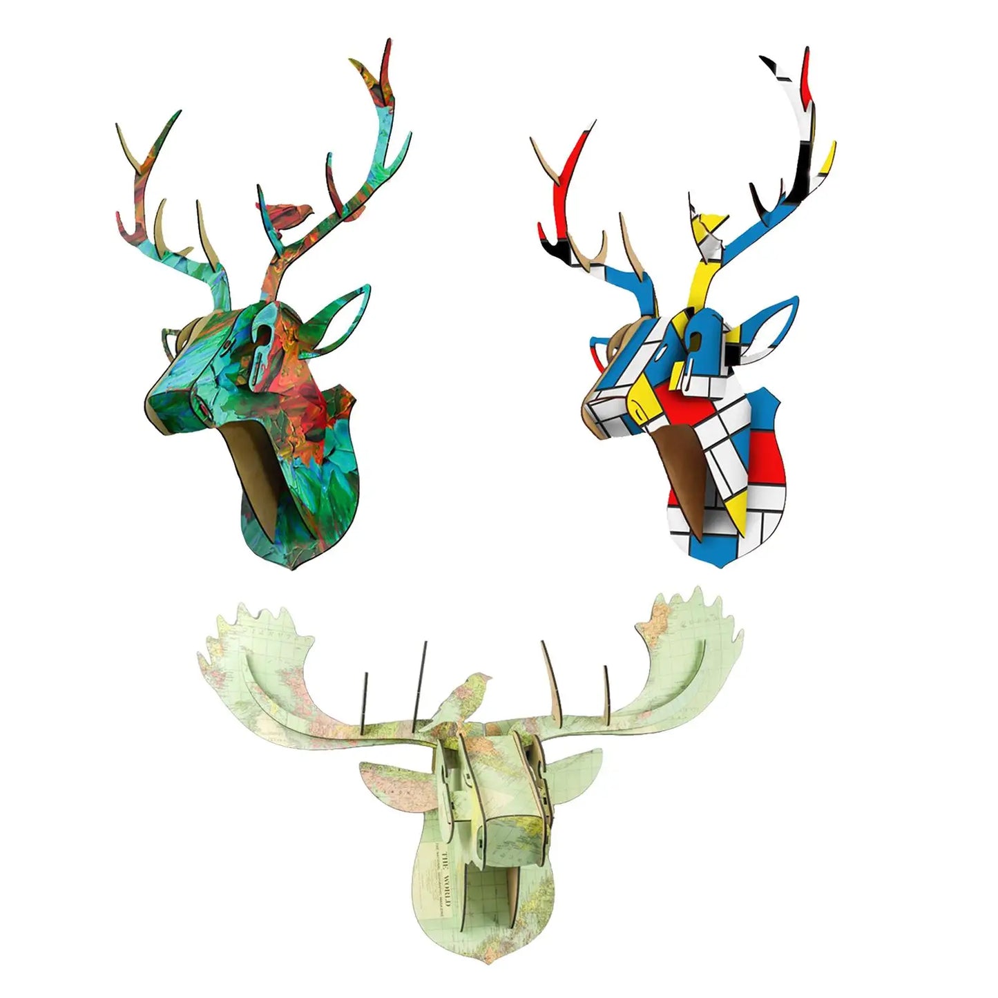 Deer head wall sculpture home decoration day 3d puzzle art statue christmas