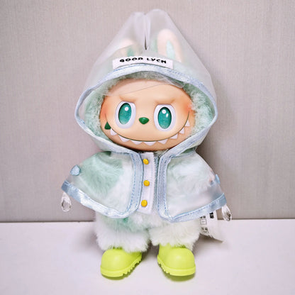 For 17cm Labubu  Transparent Raincoat  Macaron Raincoat Doll Clothes Heartbeat Outfits Labubu Accessories