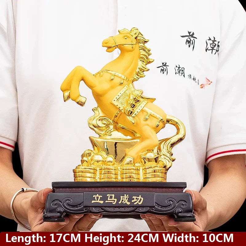 Gold Horse Home Decor Resin Crafts Porcelain Animal Figurines Wedding Decoration Lovers Gift L2544