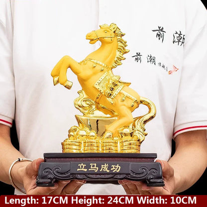Gold Horse Home Decor Resin Crafts Porcelain Animal Figurines Wedding Decoration Lovers Gift L2544
