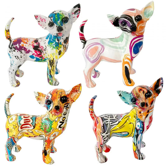 Creative Cross Border New Water Transfer Printing Colorful Chihuahua Decoration Modern Animal Resin Decoration Crafts