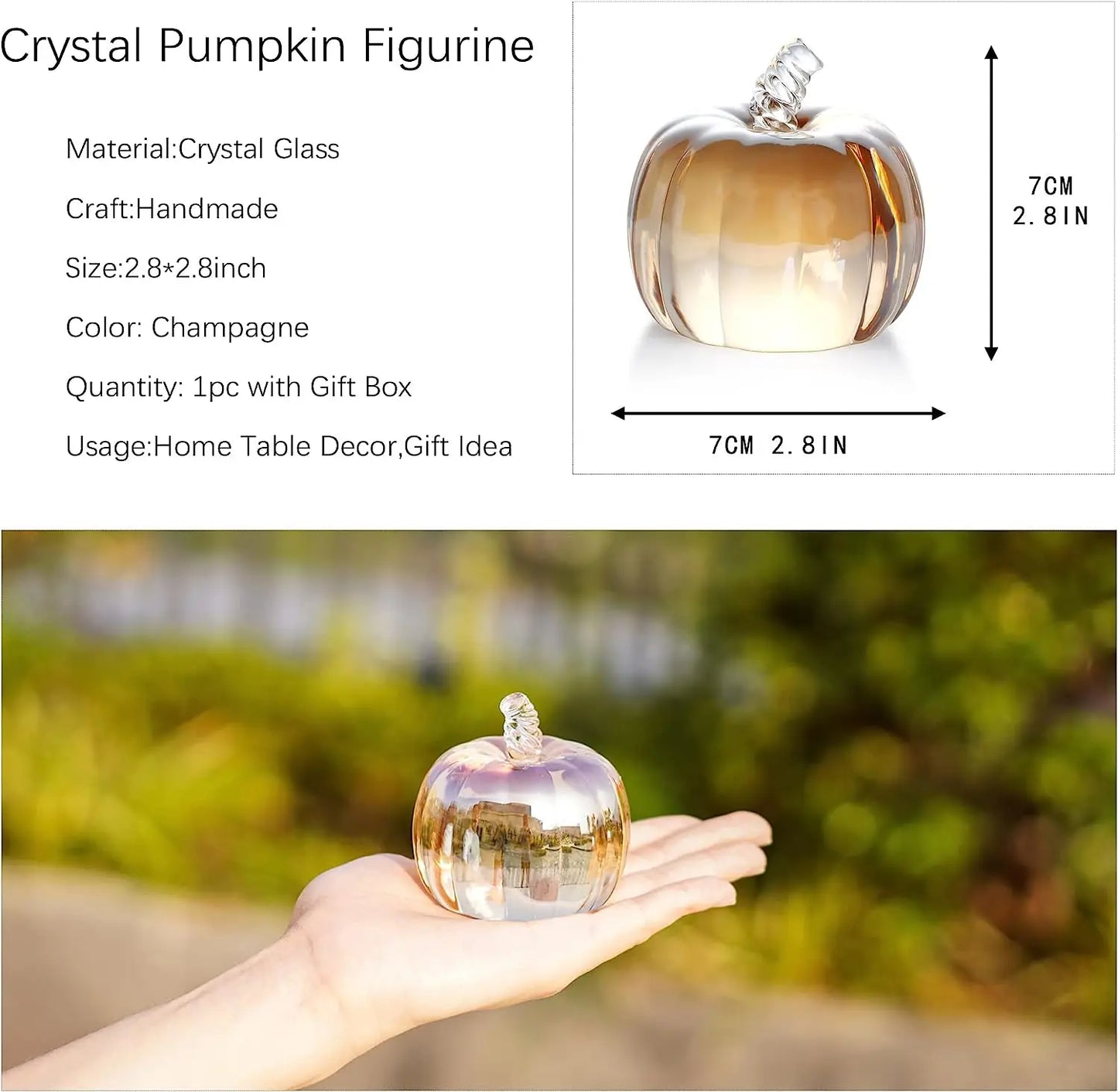 H&D 2.8’’ Crystal Pumpkin Figurine Art Glass Pumpkins for Decorating Harvest Glass Paperweight Fall Harvest Halloween