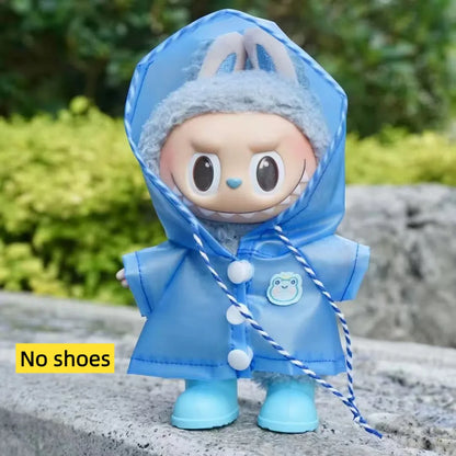 For 17cm Labubu  Transparent Raincoat  Macaron Raincoat Doll Clothes Heartbeat Outfits Labubu Accessories