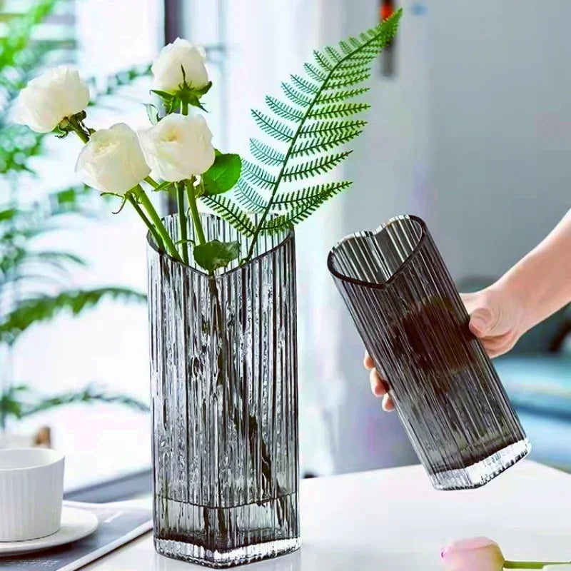 Heart Shaped Large Diameter Glass Vases Living Room Green Plant Flower Arrangement Household Items Decorative Accessories