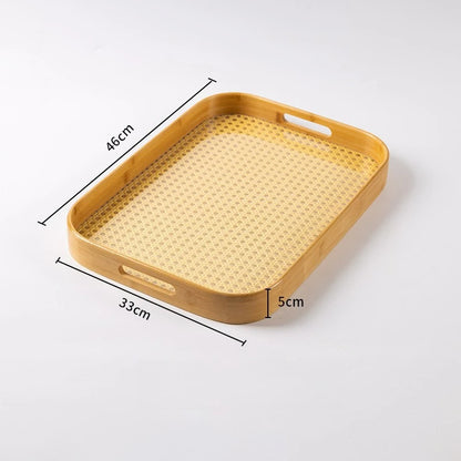 Rattan Bamboo Serving Tray with Handles Decorative Food Serving Trays Basket Serving Tray for Ottoman Coffee Table Kitchen Couch