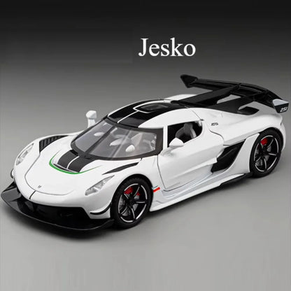1/22 Scale Jesko Metal Toys Car Diecast Models Wheel Pull Back Vehicles 4 Doors Can Opened Sports Cars Kids Children's Day Gifts