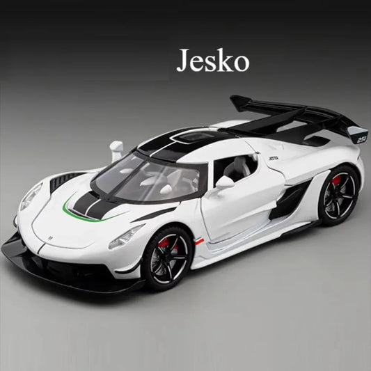 1/22 Scale Jesko Metal Toys Car Diecast Models Wheel Pull Back Vehicles 4 Doors Can Opened Sports Cars Kids Children's Day Gifts