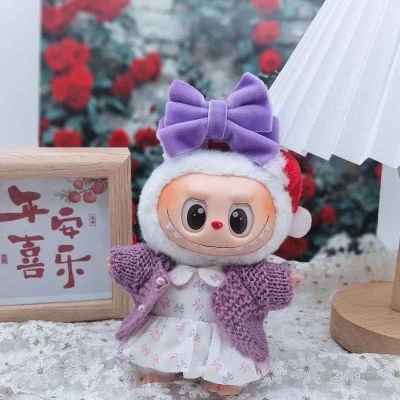 Labubu Silk Spotted Pajamas - Luxe Sleepwear Outfit for 17cm Labubu Doll with Soft Polka Dot Design toys cute blind box