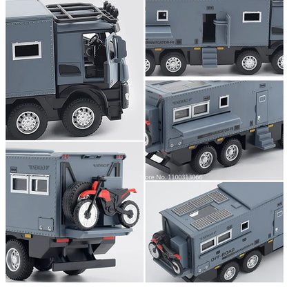 1/24 Nomadism Off-road RV Model Cars Toys Alloy Diecasting Rubber Tires Motor Home Models Light Sound Vehicle Kids Birthday Gift