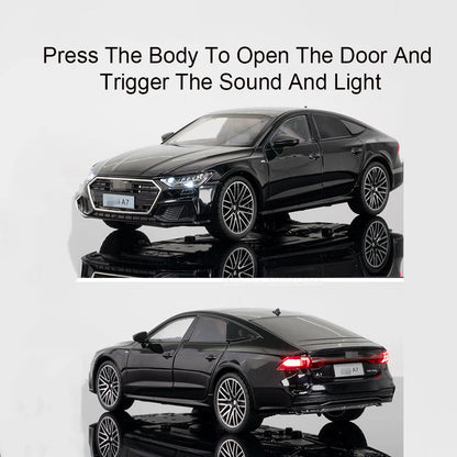1/24 A7 Alloy Model Car Toys Rear Wheel Pull Back Front Wheel Steering Cars with Light Sound Vehicle for Children Collect Gifts