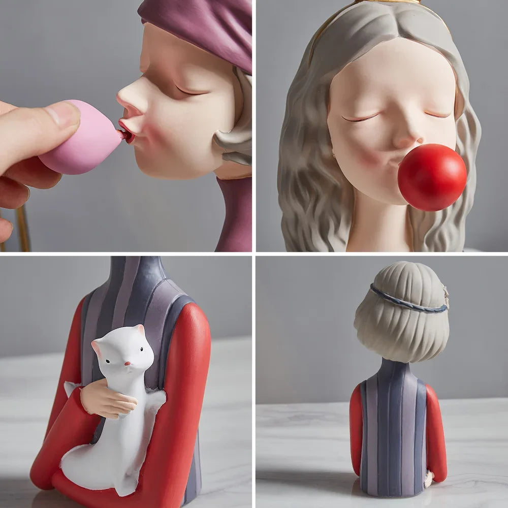Creative Home Living Decor Accessories Lovely Bubble Girl Figurine Interior Cabinet Ornament Resin Statue and Sculpture Crafts